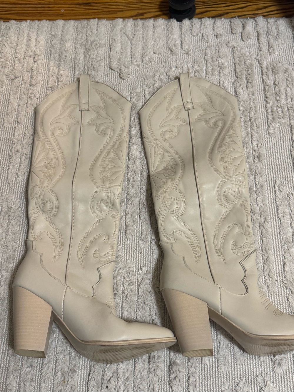 Steve Madden Cream Western Knee-High Heeled Boots